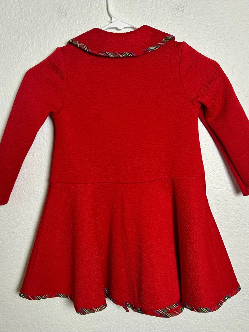 Bonnie Jean Girls Red Christmas Dress Coat 3T Tartan Trim Holiday